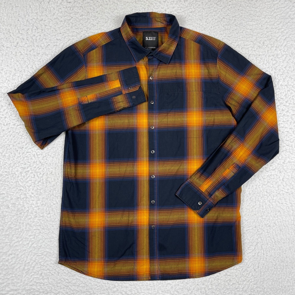 5.11 Tactical Button Down Shirt Mens‎ Medium Orange Plaid Long Sleeve Snap Front